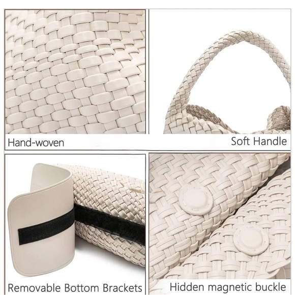 Petite Simone Vegan Leather Handwoven Hazel Creamy White Woven Bag Medium - Picture 11 of 13